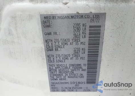 2023 Nissan Murano Platinum Intelligent Awd z USA, uszkodzony, nr VIN 5N1AZ2DS9PC105805